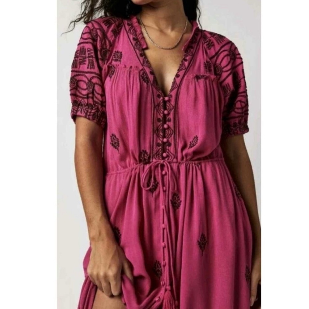Free People Riley Embroidered Midi Boho Dress